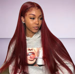 Peruvian Straight Hair Lace Front 99J Burgundy Pre-Plucked 13x4 Lace Wig