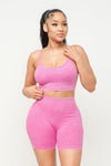Bubble Gum Pink Washed Seamless Basic Tank Top and Shorts Set