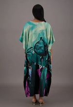 Teal Blue Water Color Inspired Kaftan w/ Matching Headwrap