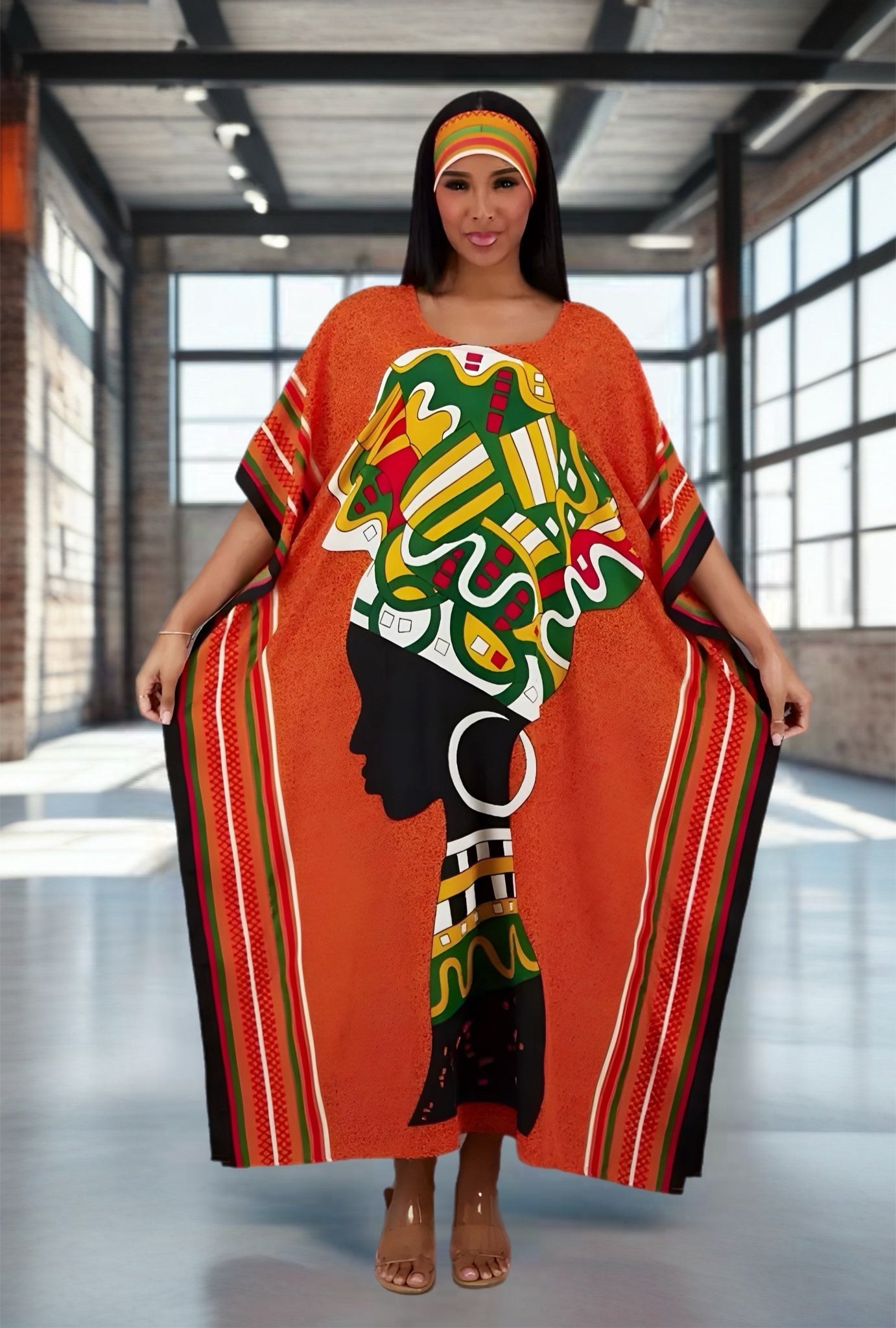 Kalahari Dream African Print Kaftan w/Matching Headwrap