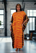 Orange Zebra Printed Kaftan w/ Matching Headwrap