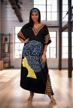Afro Dashiki Border Print Kaftan w/ Matching Headwrap