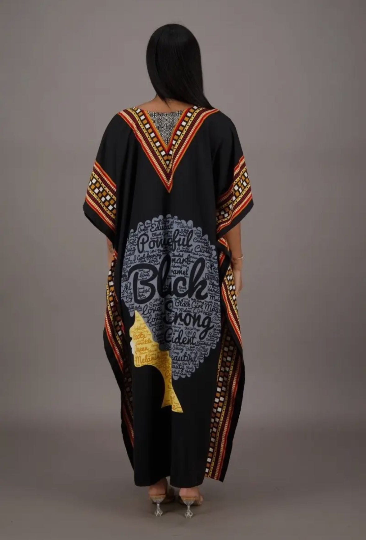 Afro Dashiki Border Print Kaftan w/ Matching Headwrap