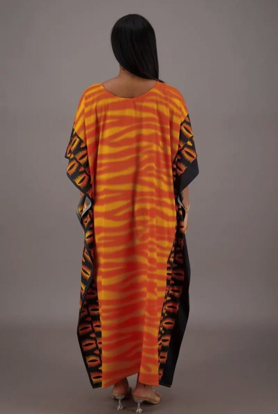 Orange Zebra Printed Kaftan w/ Matching Headwrap