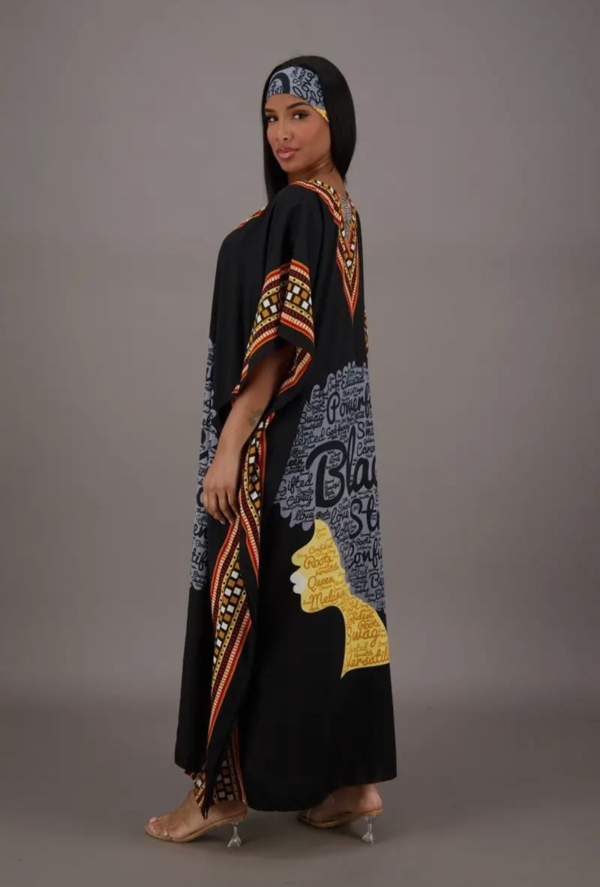 Afro Dashiki Border Print Kaftan w/ Matching Headwrap