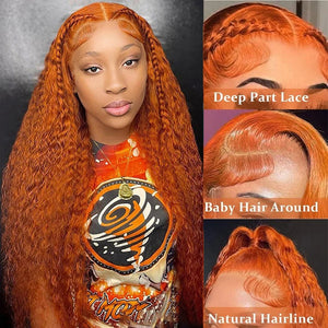 Orange Ginger Lace Front Wig Human Hair 30 Inch Curly Lace Front Human Hair Wig Deep Wave 13X4 13X6 HD Lace