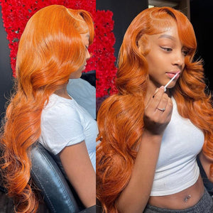Body Wave HD Transparent Ginger Orange Human Hair Lace Frontal Wig 13x4 13x6