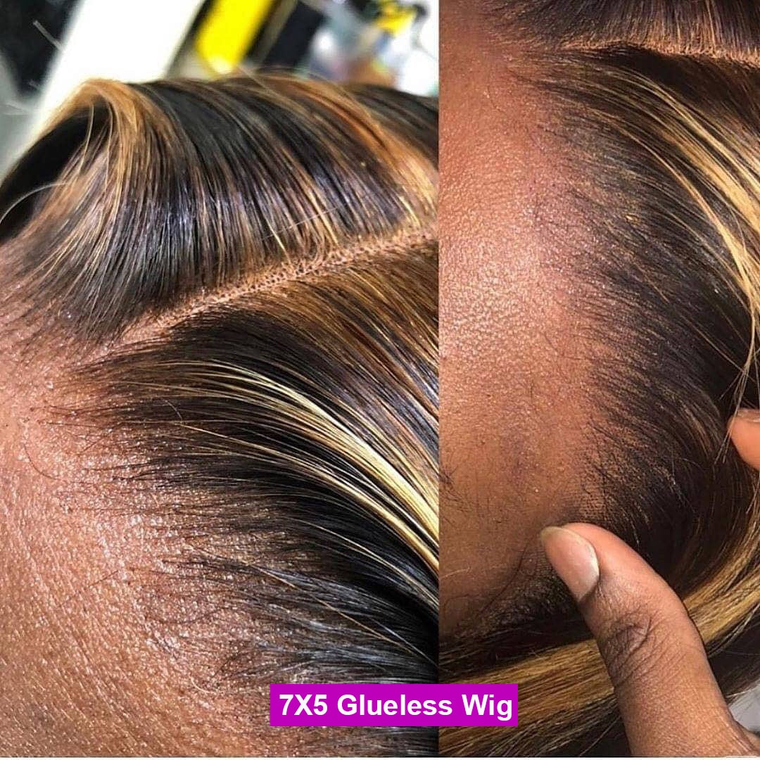 Glueless Pre Cut Highlight 13x4 Deep Wave Bleached Knots 7x5 Pre Plucked Human Hair Wig