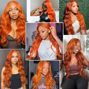 Body Wave HD Ginger Orange Human Hair Lace Frontal Wig 13x4 13x6