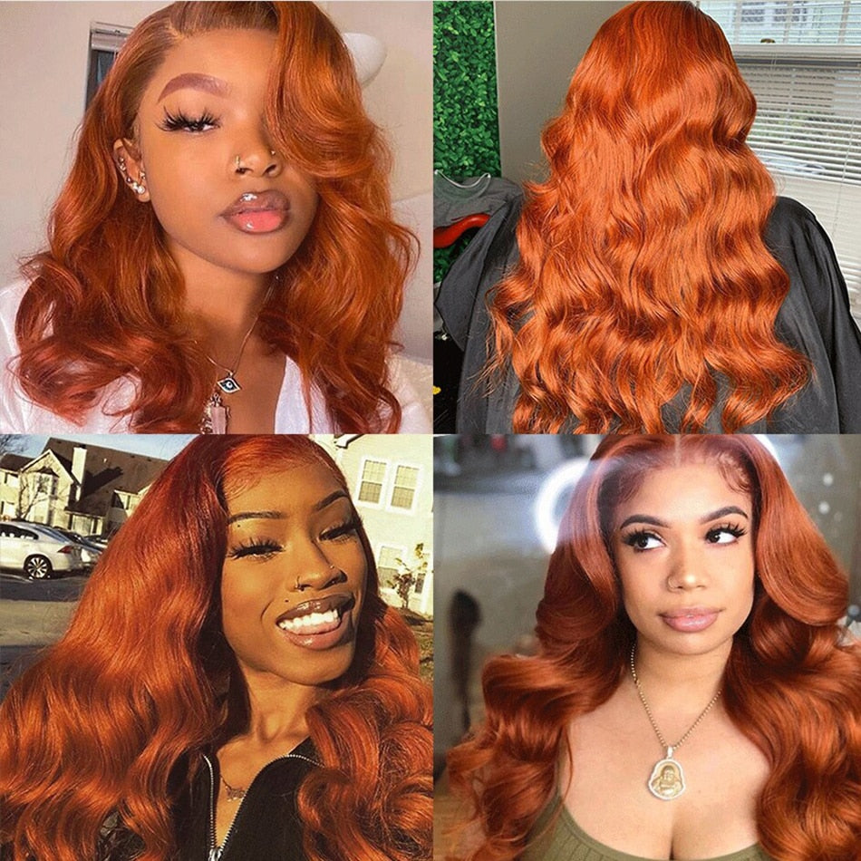 Body Wave HD Transparent Ginger Orange Human Hair Lace Frontal Wig 13x4 13x6