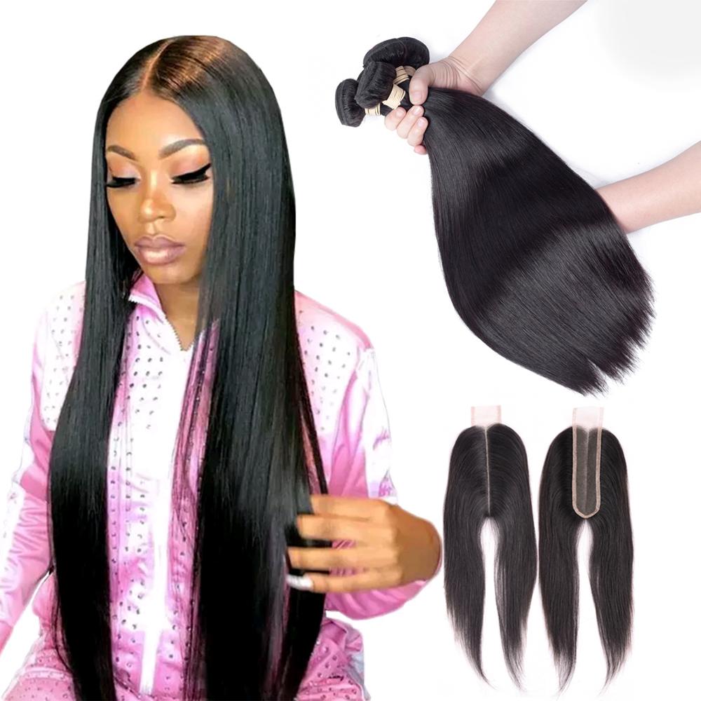 10A Grade 3/4 Straight Hair Bundles with 2x6 Closure - Lady Galore