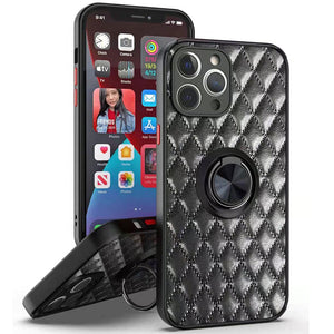 Quilted Shockproof Ring Stand Cover Case for iPhone 13 Pro