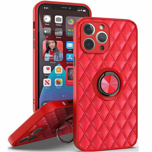 Quilted Shockproof Ring Stand Cover Case for iPhone 13 Pro