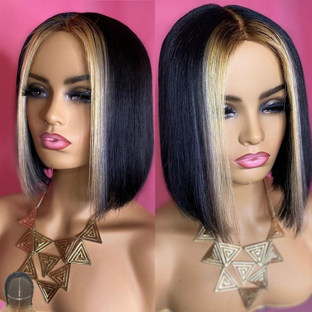 Blunt Cut Honey Highlight Lace Wig - Lady Galore