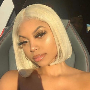 Honey Blonde Natual Highlight Color HD Straight Frontal Bob Lace Wig