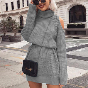 Pullover Knitted Sweater Dress - Lady Galore